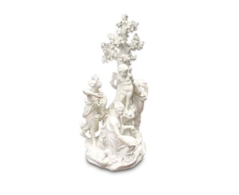 the figures depicted standing by a tree trunk