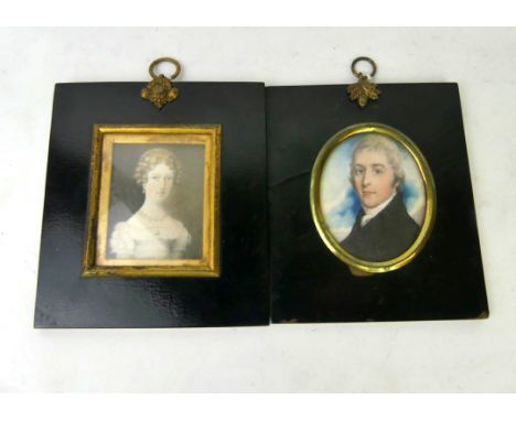 Two hand painted portrait miniaturesTo include Revd Charles Griffoth and dated 28th Nov 1771, and a lady wearing white dress,