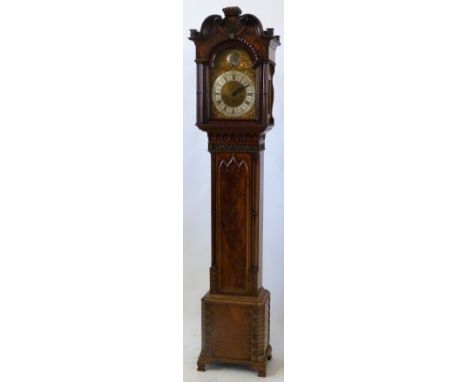 Joseph Schofield, an early 20th Century longcase clockIn the Georgian gothic revival style, the brass and silvered face with 