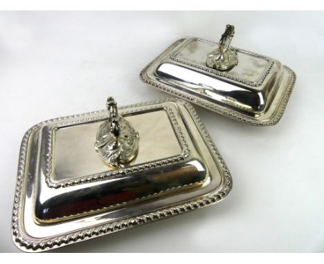 A pair of Edward VII silver entree dishesOf rectangular form, with removable foliate handles, hallmarked Sheffield 1902, make