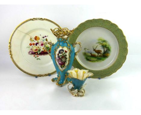 A Royal Worcester hand painted circular cabinet plateDecorated with a stag and doe in landscape, diameter 23cm, together with