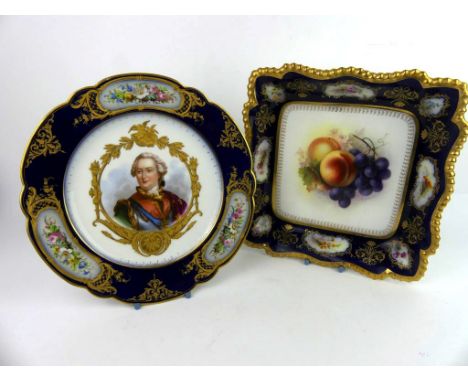 A Sevres hand painted circular cabinet plateDepicting Louis XV, diameter 24cm, together with a Royal Worcester hand painted s