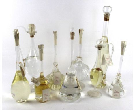 A collection of 9 Grappas from M. Montanaro Gallo d'Alba in individual beautifully elegant Italian hand-blown decanters (5 Ba