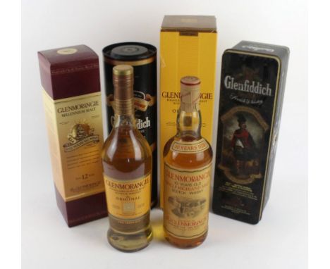 A collection of 6 bottles of Glenmorangie and Glenfiddich Malt Whisky (an interesting comparative tasting here!) Comprising 1