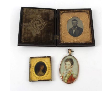 A 19th Century hand painted portrait miniatureDepicting a young officer, together with a further hand painted portrait miniat
