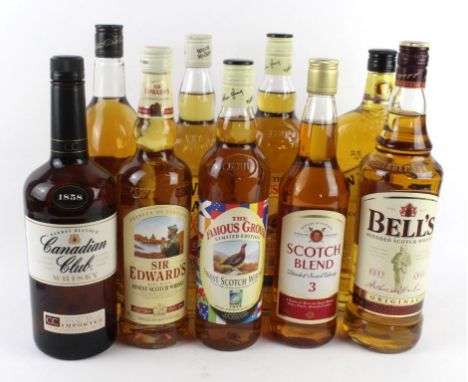 9 bottles of assorted Scotch WhiskyComprising 1 Litre bottle William Grant 100° U.S. Proof 'Superior Strength', 1 Litre bottl