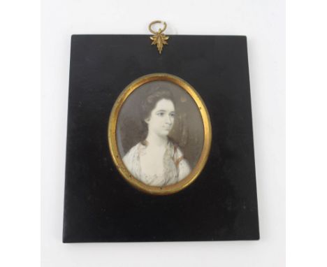 An 18th Century hand painted portrait miniaturePossibly by Richard Crosse (1742-1810), depicting a young lady with long brown