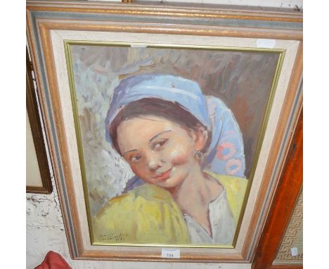 Oil on canvas portrait of a gypsy girl by Sirio de Benedictus, signed &amp; dated 1975