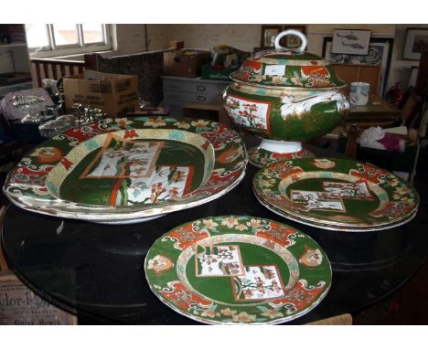 Victorian Real Ironstone China by Ashworth of Hanley meat platter with gravy well, in the Chinese double landscape pattern, c