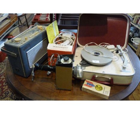 A 1960's Fidelity 'suitcase' portable record player, a Pifco massager, a Hacker radio, a Seafix radio direction finder and a 