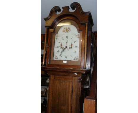 Georgian pine longcase 8-day clock with painted dial, second sweep and date chapter ring
