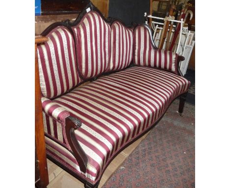 Edwardian mahogany upholstered three seater salon sofa