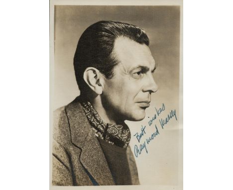 Raymond Massey signed 7x5 inch sepia vintage photo. Good condition Est.