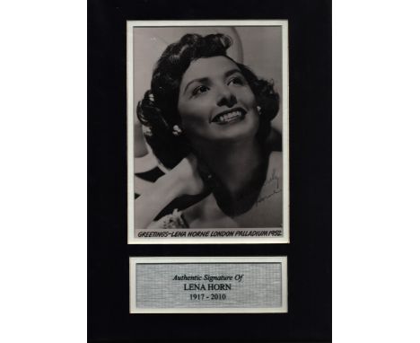 Lena Horn signed 12x8 inch overall mounted signature piece includes signed vintage black and white photo and name plaque. Goo