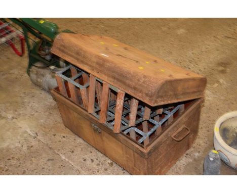 Vintage tin trunk together with four small wine racks