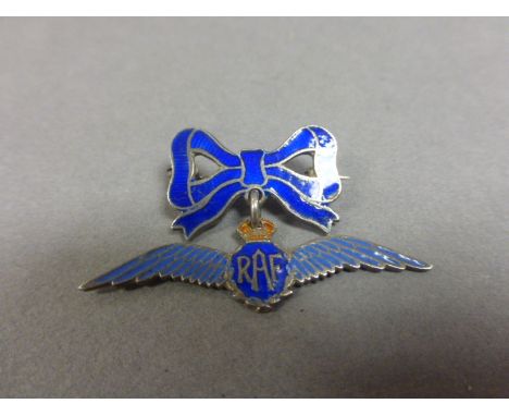 Silver & Enamel RAF Sweetheart Brooch with Silver Enamel Bow