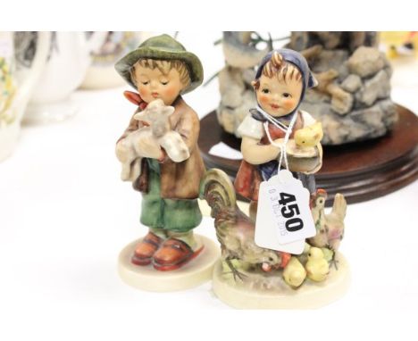 Two Goebel Hummel Figures - Boy with Sheep plus Girl with Chickens