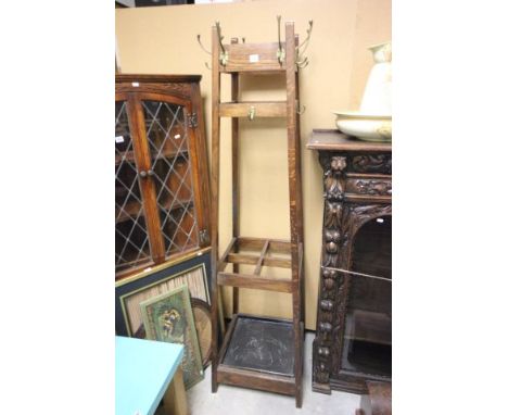 Early 20th century Oak Square Cloak and Stickstand