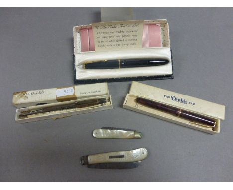 Boxed Sterling Silver Yard-o-Led Propelling Pencil, Boxed Conway Stewart Dinky Fountain Pen with 14K nib, Boxed Parker 51 Fou