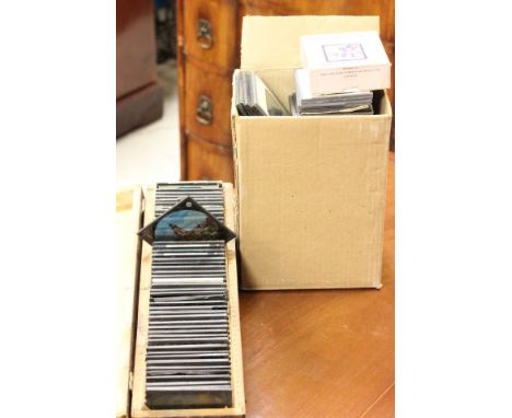 Wooden Magic Lantern Slide Box with Various Magic Lantern Slides together with another Box of Magic Lantern Slides