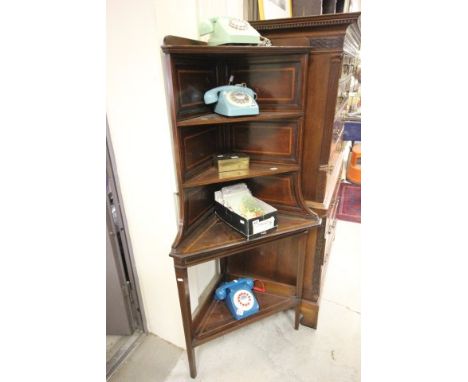 Edwardian Inlaid Mahogany Corner Open Shelf on Stand