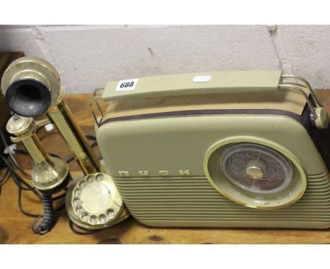 Vintage Style Bush Radio and a Replica Gold Coloured Stick Telephone