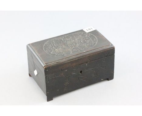 Chinese Hardwood Tea Caddy with Carved Panel Lid