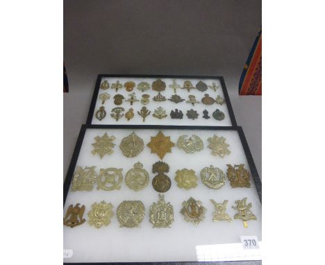 Two Cases comprising 46 World War I and World War II British Army Cap Badges including Scottish Regiments, Reconnaissance Cor