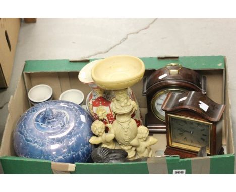 Bronzed Figure of Lovers and a Figurative Resin Table Centrepiece, Marbled Ovoid Ginger Jar, Oriental Vase and Two Other vase