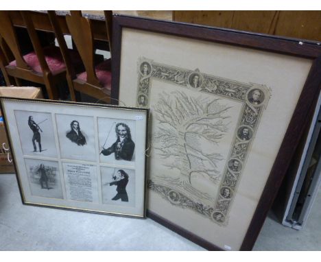 19th century Framed Lithograph depicting Famous Violinists together with a picture collage of Niccolo Paganini
