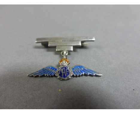 RAF Enamel Sweetheart Badge on a Silver Bar Brooch