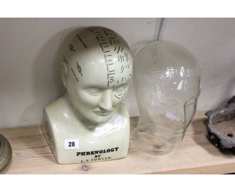 Ceramic Phrenology Head and a Glass Head