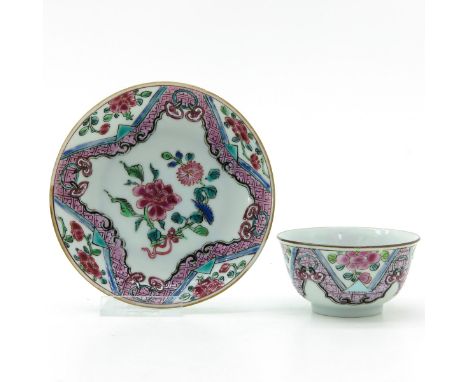 Floral design, 18th Century, saucers are 11 cm. in diameter, hairline.