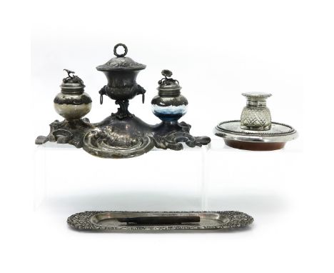Two Vintage Ink Wells and Pen Holder.
