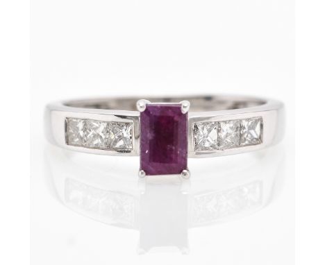 Ruby is approximately 0.64 carat, set with diamonds approximately 0.60 carat total weight, ring size 17.