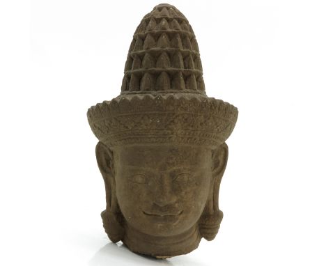 Depicting head of Cambodian man, 12th Century, Kmer, Angkor style, Provenance:  De Zwaan Veilinghuis, Amsterdam 1998, 28 cm. 