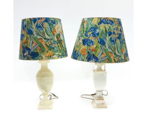 Including one alabaster and one marble, Van Gogh decor lamp shades, 89 cm. tall. We will not ship this lot due to the heavy w