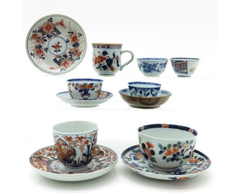 Including 5 saucers and 7 cups, also including 18th Century, largest saucer is 16 cm. in diameter, some with chip and hairlin