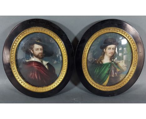 A pair of 19th century portrait miniatures depicting gentlemen in period dress, oil on board, 12.5cms x 10cms 