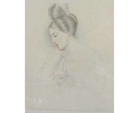 Joseph Slater, half length portrait of a lady within leather case, signed, 20cms x 16.5cms 