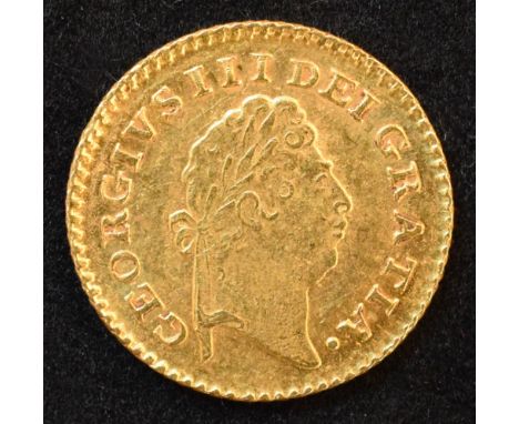 King George III, Third-Guinea, 1800, First laureate head r. R. Crown, date in legend, edge milled, gold, weight 2.8g, S.3738,