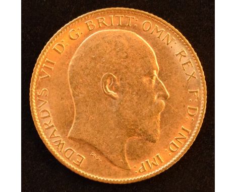 King Edward VII, Half-Sovereign, 1908, Bare head r. R. St. George and dragon, London Mint, edge milled, gold, weight 4g, S.39