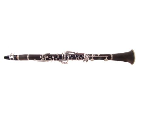 Student model clarinet, feint makers mark to bell, with padded hard case which measures 36cm wide. Condition reports are not 