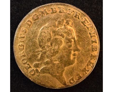 King George I, Quarter-Guinea, 1718, Laureate head r. R. crowned cruciform shields, sceptres in angles, gold, weight 1.9g, S.