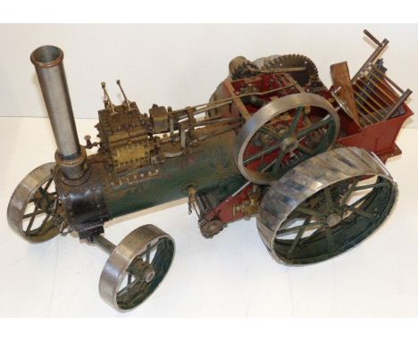 20th century part scratch built unnamed live steam model of a traction engine 79cm long and 38cm wide.