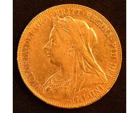 Queen Victoria, Sovereign, 1901, Old veiled bust l. R. St. George and dragon, London mint, edge milled, gold, weight 7.9g, VF
