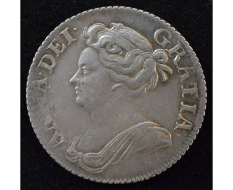 Queen Anne, Shilling, 1709, Third draped bust l. R. Crowned cruciform shields, angles plain, edge milled, silver, weight 6g, 