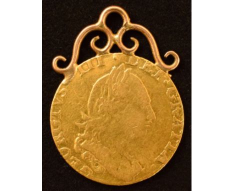 King George III, Half-Guinea, 1777, Fourth laureate head r. R. Crowned shield of arms, gold, weight 4.5g, mounted F.