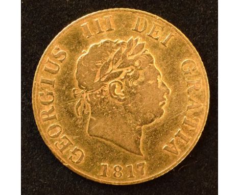 King George III, Half-Sovereign, 1817, Laureate head r. date below, R. crowned shield, edge milled, gold, weight 3.9g S.3786.