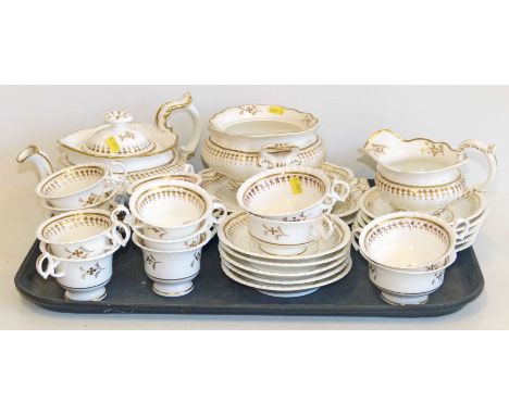 English porcelain tea service probably Minton Circa 1830 decorated in gilt Condition reports are not available for our Interi